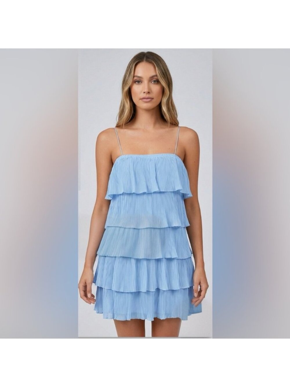 Boho Ruffle Tiered Mini Dress Blue